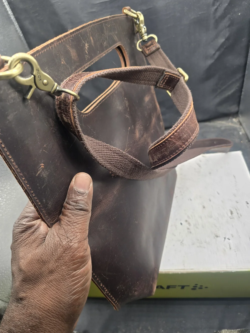 Leather Cosmetic Carry Case in Dark Brown